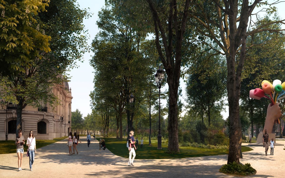 Rendus 3D des jardins des Champs Élysées à Paris